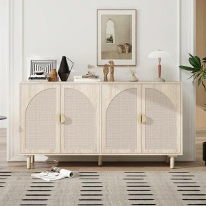 Rattan Buffet Cabinet with Pine Legs for Storage