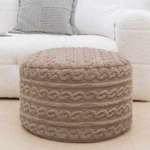 Boho Round Pouf Ottoman for Living Spaces