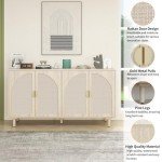 Rattan Buffet Cabinet with Pine Legs for Storage