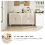 Rattan Buffet Cabinet with Pine Legs for Storage