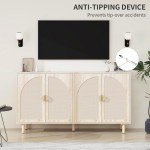 Rattan Buffet Cabinet with Pine Legs for Storage