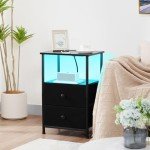 LED Nightstand Set with Charging Station and Storage