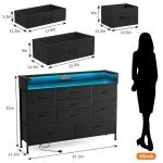 Black LED Dresser with 9 Drawers and Charging Station