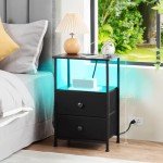 LED Nightstand Set with Charging Station and Storage