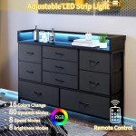 Black LED Dresser with 9 Drawers and Charging Station