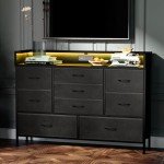 Black LED Dresser with 9 Drawers and Charging Station