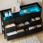 Black LED Dresser with 9 Drawers and Charging Station