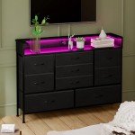 Black LED Dresser with 9 Drawers and Charging Station