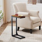 Slim Rustic Brown C Shaped Side Table Set
