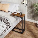 Slim Rustic Brown C Shaped Side Table Set