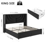 HITHOS King Velvet LED Bed Frame with Storage