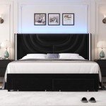 HITHOS King Velvet LED Bed Frame with Storage