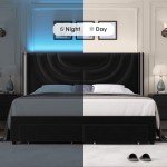 HITHOS King Velvet LED Bed Frame with Storage