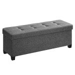 Slate Gray Storage Ottoman Bench with Foldable Design