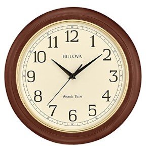 Bulova Atomic Wall Clock with Wooden Frame