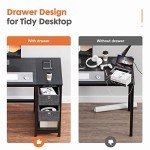 Compact Black Computer Desk with Storage and Hook