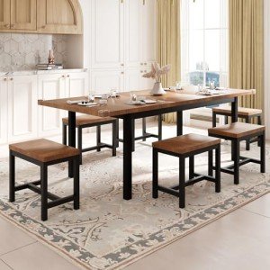 7-Piece Extendable Dining Table Set with Stools