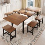 7-Piece Extendable Dining Table Set with Stools