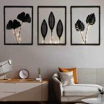 Black Metal Wall Art with Light Strips - 3 Pcs