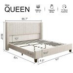 Cream Queen Size Upholstered Wingback Bed Frame