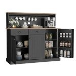 Farmhouse Style Sideboard Buffet Cabinet in Black