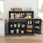 Farmhouse Style Sideboard Buffet Cabinet in Black
