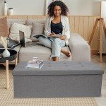Folding Storage Ottoman Bench - Dark Grey, 43.3”