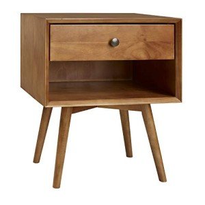 Mid Century Modern Wood Nightstand with Drawer
