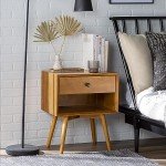 Mid Century Modern Wood Nightstand with Drawer