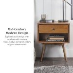 Mid Century Modern Wood Nightstand with Drawer