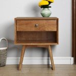 Mid Century Modern Wood Nightstand with Drawer