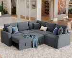 Grey L-Shaped Sleeper Sofa Bed with Storage