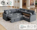 Grey L-Shaped Sleeper Sofa Bed with Storage
