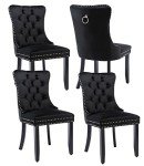 Black Velvet Upholstered Dining Chairs Set of 4