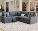 Grey L-Shaped Sleeper Sofa Bed with Storage