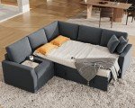 Grey L-Shaped Sleeper Sofa Bed with Storage