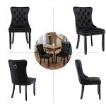 Black Velvet Upholstered Dining Chairs Set of 4