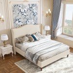 Koorlian King Size Upholstered Platform Bed - Beige