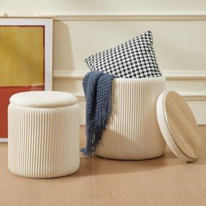 Chilihom Velvet Round Ottoman Storage Set of 2