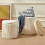 Chilihom Velvet Round Ottoman Storage Set of 2