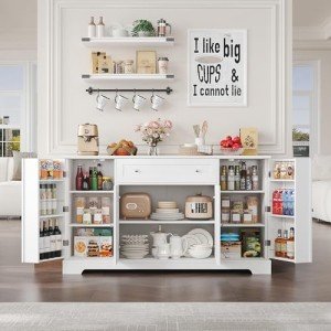 HITHOS 54" White Modern Buffet Cabinet with Storage