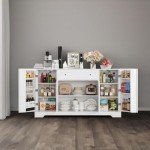 HITHOS 54" White Modern Buffet Cabinet with Storage