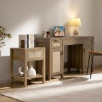 Set of 2 Boho Rattan Nightstands with Drawers