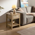 Set of 2 Boho Rattan Nightstands with Drawers