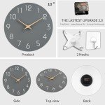 Silent 10-Inch Gray Wood Wall Clock - Modern Decor