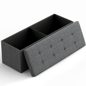 Dark Grey Folding Storage Ottoman Bench, 43
