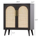 Black and Natural Rattan Storage Cabinet with Doors