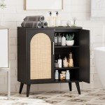 Black and Natural Rattan Storage Cabinet with Doors