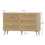 Modern 6-Drawer Rattan Dresser with Golden Handles