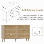 Modern 6-Drawer Rattan Dresser with Golden Handles